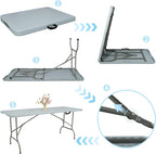 Set of 2 Folding Table 5 FT Camping Table Portable Heavy Duty Plastic Rectangular Outdoor Dining Table Steel Legs Fold-in-Half with Carrying Handle for Indoor,Picnic,Party,Wedding,Events(Grey)
