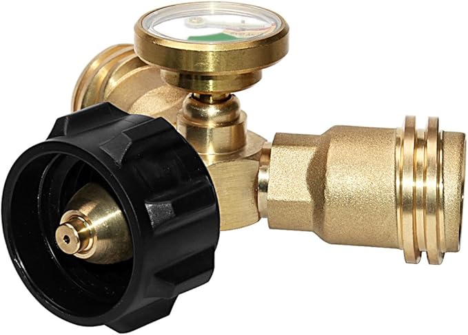 DOZYANT Propane Splitter, Propane Tank Y Splitter Adapter with Gauge, 2 Way LP Gas Adapter Tee Connector for 20lb Propane Tank Cylinder, Work with BBQ Grills, Camping Stoves, Gas Burners, Heater