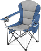 DUMOS Folding Camping Chairs, Outdoor Collapsible Padded Chairs with Cup Holder & Cooler Bag, Heavy Duty Portable Camping Chair for Garden Beach Fishing Sports, Blue