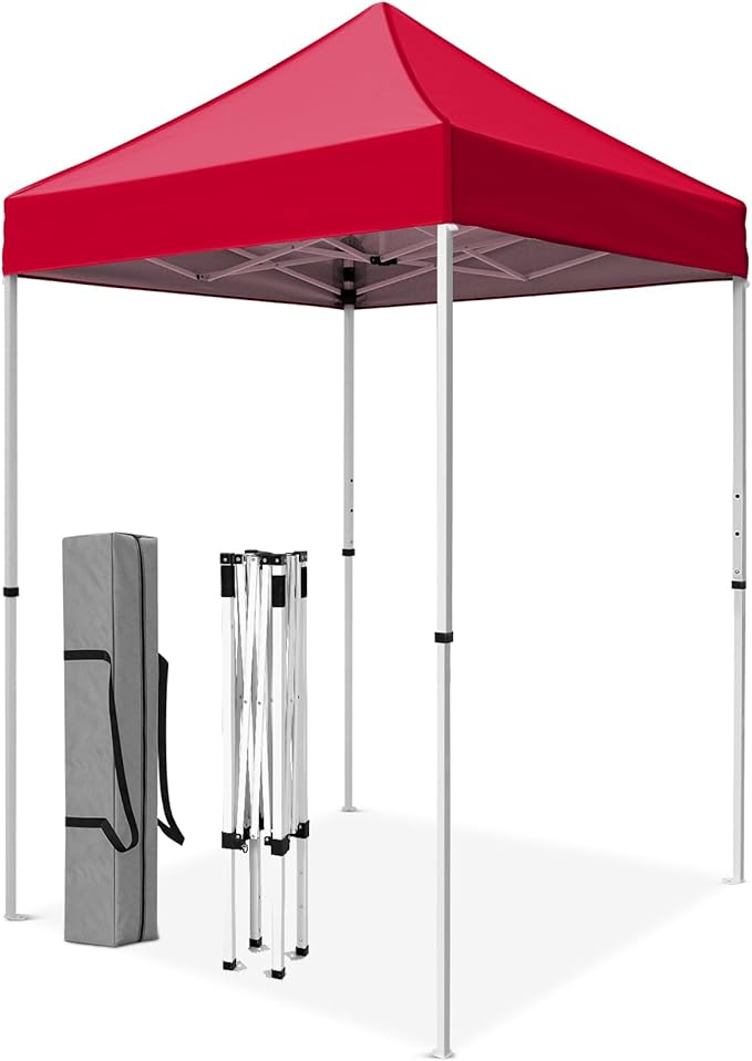 5x5 Pop Up Canopy Tent, Instant Portable Beach Canopy, Outdoor Tent with Carry Bag for Camping, Sports, Tailgating, Events, Red