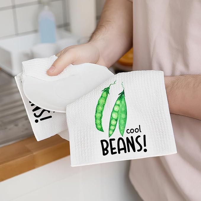 4Pcs Funny Kitchen Towels 24x14 Inch, Carrot Corn Beans Artichoke Waffle Weave Dish Towels for Kitchen Farmhouse Decor, White Absorbent Microfiber Hand Tea Towel, Housewarming Gifts for Women Mom