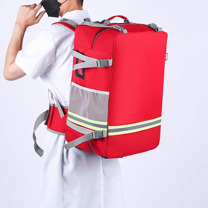 Emergency Bag First Aid Backpack Empty First Aid Bag Treatment First Responder Trauma Bags for Camping Cycling Outings(Red,55x35x25cm)