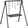 Campfire Swing Grill Stand Adjustable Campfire Cooking Equipment Camping Accessories Cookware Hanging Rack with 8 Hooks and Portable Grill Stand for BBQ Picnic Outdoor Party