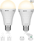 2 Pack Rechargeable Light Bulb,Emergency Light Bulbs for Power Outage Hurricane Camping 9W E27 3000K Warm 1200mAh Battery Backup Soft Light Bulbs for Lamps,Battery Bulb