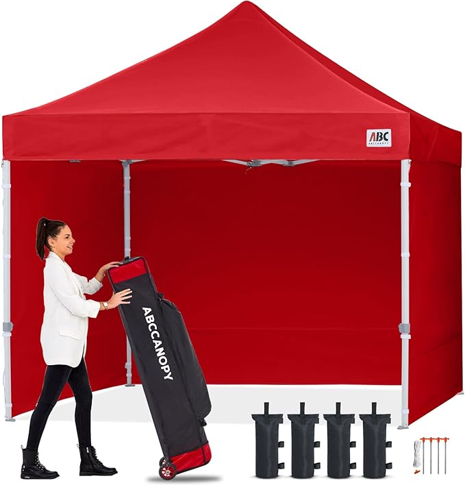 ABCCANOPY Easy Pop Up Canopy Tent with Sidewalls 10x10 Commercial -Series, Red