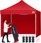 ABCCANOPY Easy Pop Up Canopy Tent with Sidewalls 10x10 Commercial -Series, Red