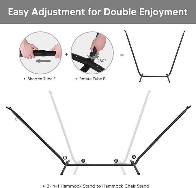 SUNCREAT 2-in-1 Hammocks Convertible Portable Double Hammock with Stand Included, Outdoor Hammock and Stand, Patented, Dark Grey