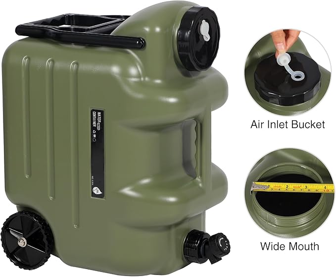 REDCAMP 7.4 Gal Water Container with Wheels & Spigot | Portable Rolling Emergency Camping Water Jug with Folding Handle | BPA Free Food Grade Water Storage Tank for Camping, 2 Pack(28L, Green)