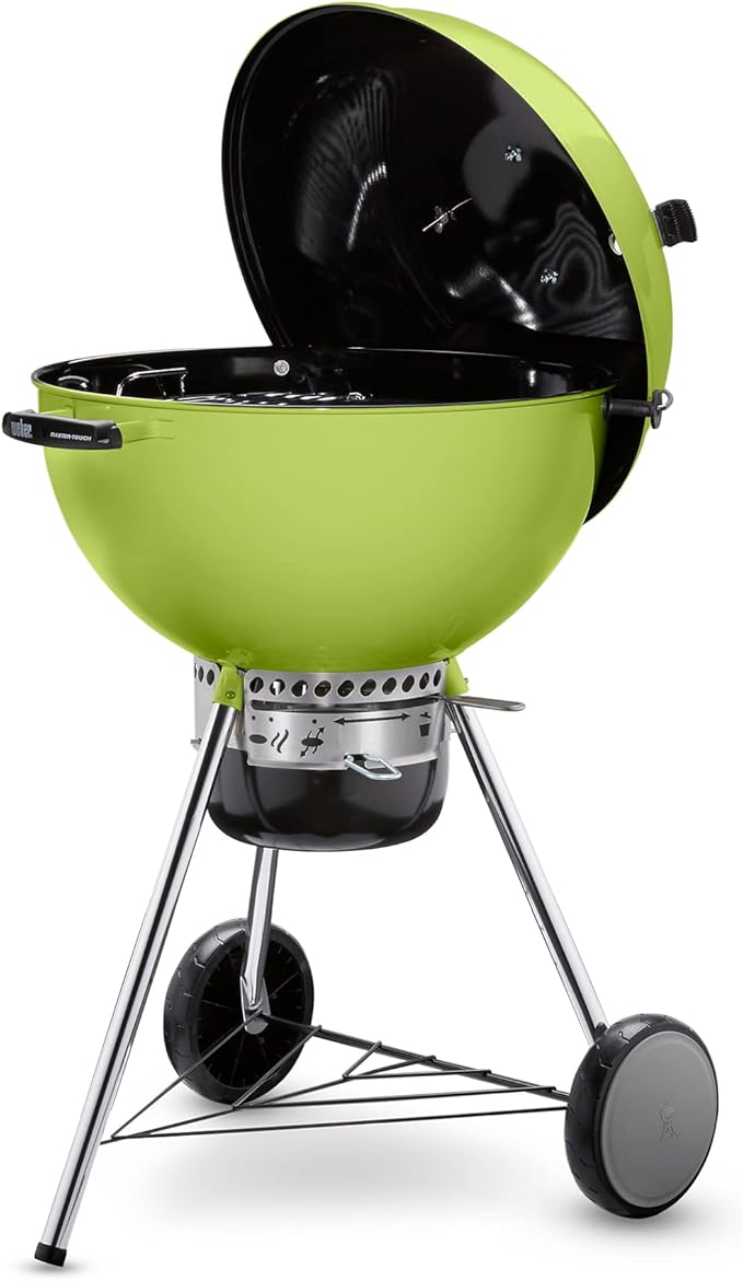 Weber Master-Touch Charcoal Grill, 22-Inch, Spring Green – Premium Outdoor BBQ Grill with Tuck-Away Lid Holder & One‑Touch™ Cleaning System, Porcelain‑Enameled Kettle