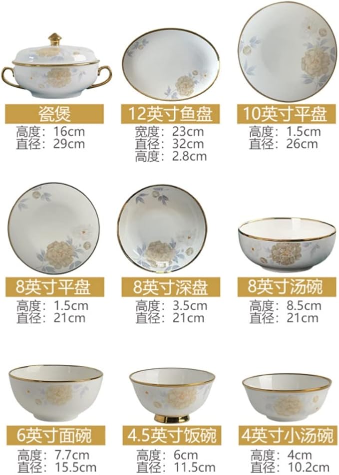 Tableware Set Chinese Household 60 Piece Ceramic Bowl and Dish Set