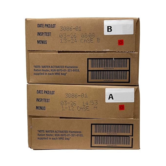 Ammo Can Man MRE (Meals-Ready-To-Eat) Case - Genuine Military Surplus MRE Case | 2026 Inspection Date (A and B Case Combo - Menus 1-24)