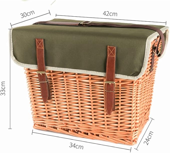 Portable Rattan Picnic Basket Set with Shoulder Strap - Insulated Outdoor Picnic Box with Cover & 4-Piece Tableware for Camping and Outdoor Activities