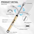 LcFun 3 Pack Candle Lighter with 360° Flexible Neck & Safety Lock, Windproof USB Rechargeable Electric Lighter, Flameless Arc Long Matches for Grill, BBQ, Camping, Fireplace, Stove (Gold,Pink,Silver)