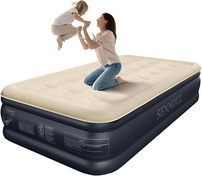 Twin Air Mattress with Built-in Pump,Fast & Easy Inflation/Deflation Inflatable Mattress, Foldable Blow Up Mattress with Storage Bag, Inflatable Bed for Home, Camping & Guests,18"/550lbs Max