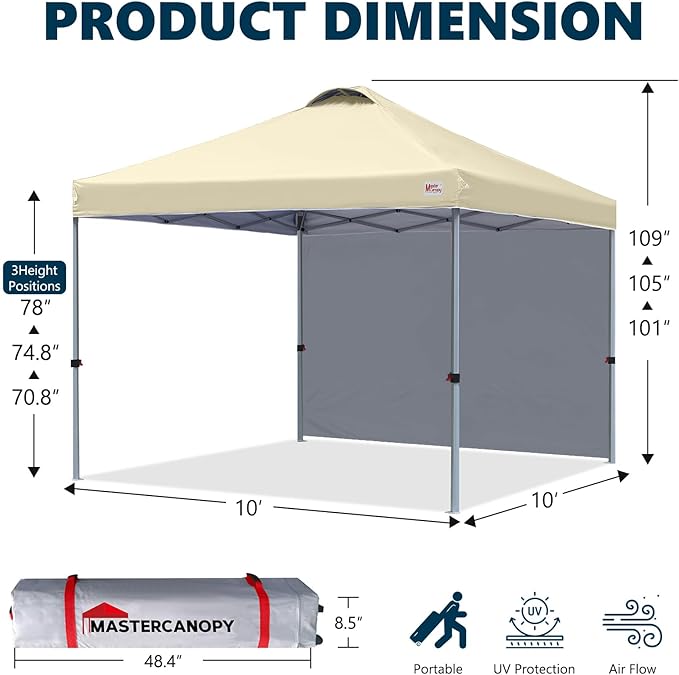 MASTERCANOPY Durable Pop-up Canopy Tent with 1 Sidewall (10'x10',Beige)