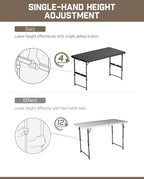 FanttikOutdoor Folding Table 4 Foot, Effortless Quick Adjustable Height Foldable Small Card Table, Fixing Lock, Stable for Party Dining Events Picnic Indoor Outdoor Camping, 1 Pack, Zeta X4 Pro Black