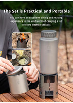 Keith Titanium Ti3070 Nesting Camp Set - Ultralight Plastic-Free Titanium Bottle, Mug & Wood Stove with Canvas Carry Bag - Durable, Portable, and Eco-Friendly for Camping, Hiking & Outdoor Adventures