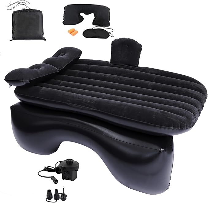Inflatable Car Air Mattress Back Seat Bed with Air Pump,55 "x 35" Portable Thickened Car Travel Camping Sleeping Air Mattress Blow Up Bed for Car Universal SUV