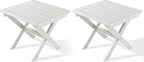 SERWALL Folding Outdoor Side Table Set of 2, Portable Adirondack Side Table, White