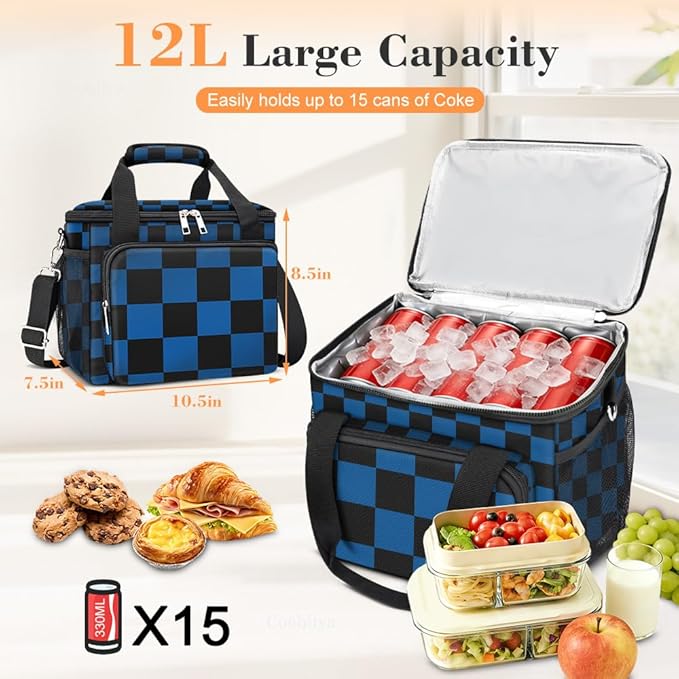 Coobiiya Large Expandable Insulated Lunch Bag Cooler Bag，12-23L Lunch Box for Men Double Deck Leakproof，Heavy Duty LunchBag Cooler Bags for Camping, Travel, Kayaking & Beach