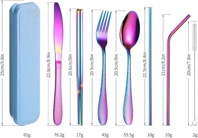 Tableware Portable Silverware Set With Box Stainless Steel Chopsticks Fork Spoon Grass Knife Grass Brush Set Travel Camping School Suitable For 7Piece Dinner Service