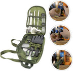 Portable Camping Cutlery Kit with Storage Bag Outdoor Picnic Tableware Set in Olive Green Wear-Resistant Utensils for Hiking Barbecue Garden and Travel Use