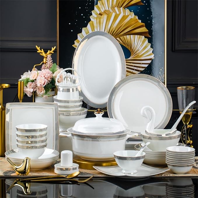 60 Piece Europe Bone China Tableware Sets Sushi Dishes Food Bowl Spoon Ramen Plates Dinner Set Utensils for Kitchen Accessories