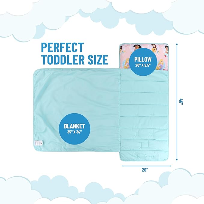 Jay Franco Kids Nap Mat with Embedded Pillow & Blanket – Soft 46"x20" Microfiber Sleeping Bag with Name Tag & Handle for School, Travel, Sleepover