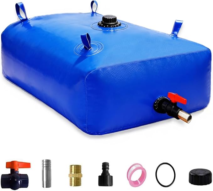 540 L/142 Gal Water Bladder Tank, Foldable Portable Water Storage Container, Emergency Water Bag for RV, Truck Bed, Fire Prevention, Drought Resistance, Blue