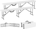 Outsunny 2-Pack 6 Ft. Plastic Folding Benches, Portable Foldable Bench Seats with Carrying Handle, Non-Slip Mat, HDPE Tabletop, Picnic Benches for Camping Dining Picnic BBQ Sports, White