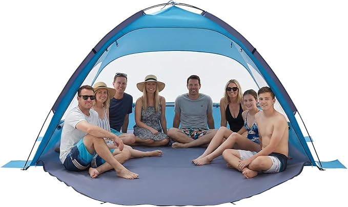 VEVOR Beach Tent Sun Shelter for 8 Person, UPF 50+ Protection, Portable Sun Shade Beach with Carrying Bag & Sand Pockets, Lightweight and Easy Setup Beach Umbrella for Camping Fishing Outdoor Picnic