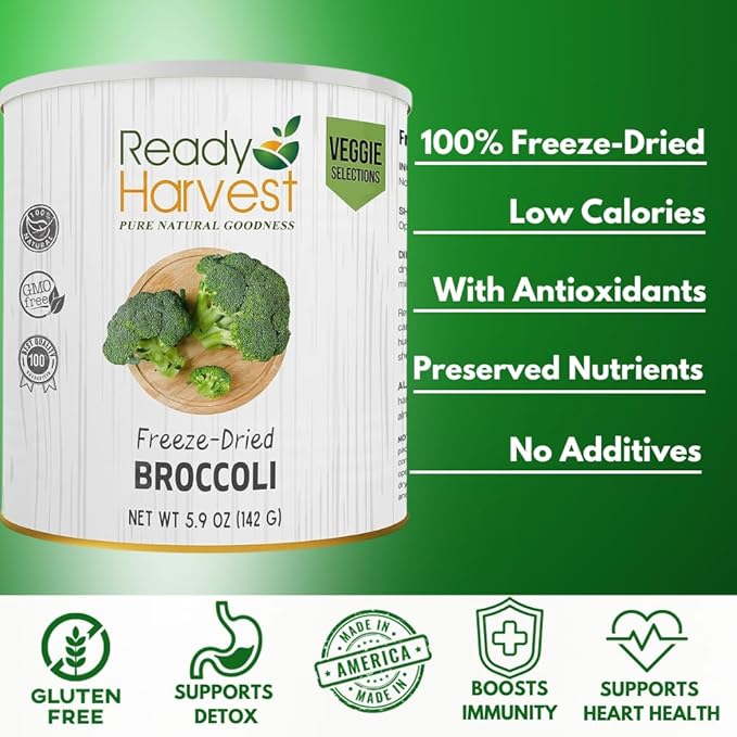 Ready Harvest Freeze Dried Food - Broccoli Florets | Emergency Food | Long-Term Storage | #10 Can | 25-Year Shelf Life | Cans Filled to the Top