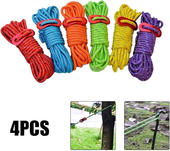 Reflective Tent Guy Lines with Aluminum Tensioners, 4m High Visibility Cord to Tripping Hazards, Backpacking Gear for Hiking and Trekking, For Adjustable(Green)