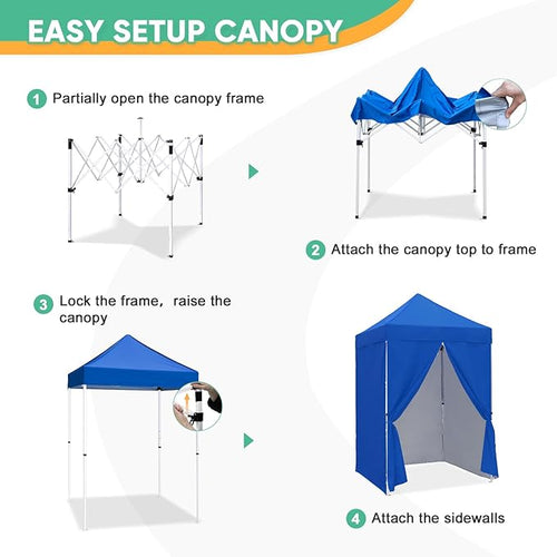 5x5 Pop Up Canopy Tent with Four Sidewalls, Instant Portable Beach Canopy, Outdoor Tent with Carry Bag for Camping, Sports, Tailgating, Events, Blue