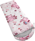 QOOMO Axolotl Cute Camping Sleeping Bags,3 Season Warm & Cool Weather,Lightweight,Waterproof Sleeping Bags for Adults & Kids,Traveling,and Outdoors