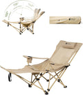 MOBI GARDEN Reclining Camping Chair with Foot Rest, 4-Position Adjustable Folding Lounge Chair for Adults, Portable & Detachable Footrest – Sand - Mesh Back
