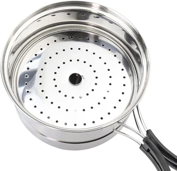 JSEIAJB Stainless Steel Camping Cookware Set Folding Handle Portable Pot Pan Outdoor Cooking Tableware for Picnic Hiking