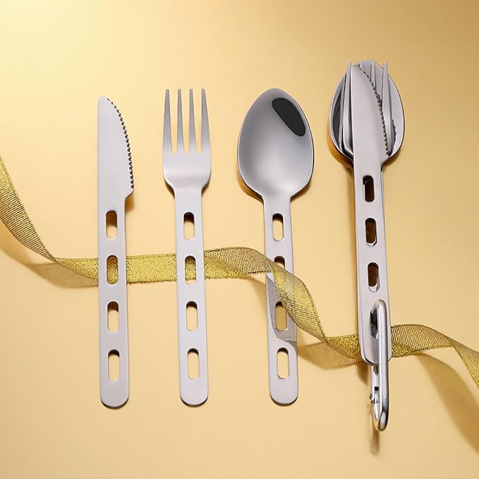 12-Piece Silverware,Service for 4，Serving Set,Camping Utensils，430 Camping Stainless Steel Cutlery Set，Camping Outdoor Knife,Easy to Carry Without Taking Up Space，Dishwasher Safe