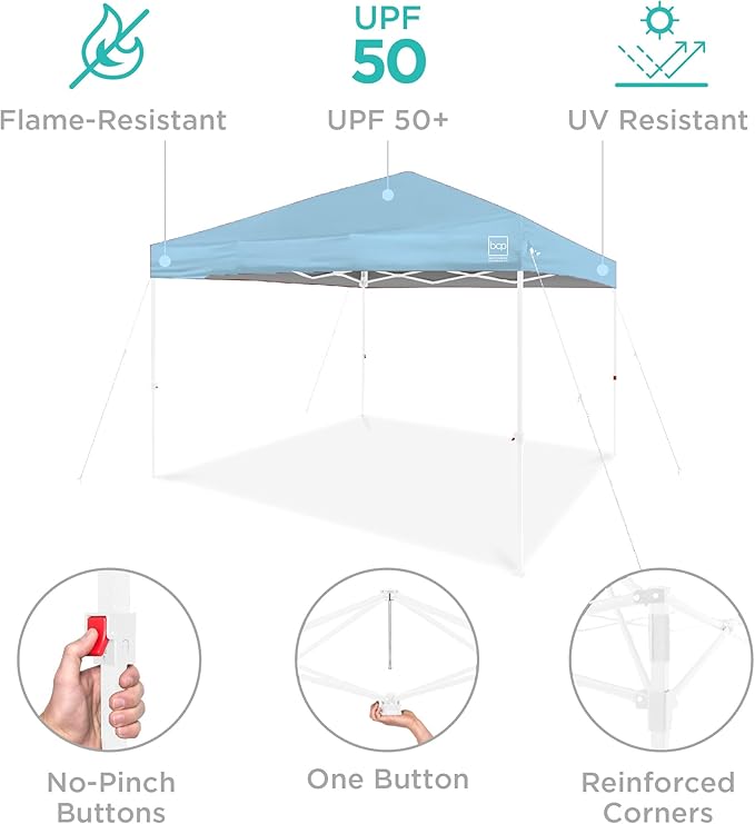 Best Choice Products 10x10ft Pop Up Canopy Tent, Outdoor Shade, 1 Person 1 Minute Set Up, Carry Case, 4 Weight Bags - French Blue/White