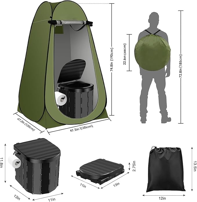Portable Toilet Kit, Camping Toilet with Pop-Up Privacy Tent Toilet Bags, Washable Portable Outdoor Showers Changing Rooms