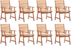 Patio Dining Chairs ,Outdoor Chairs,Coffee Chair,Study Chair,Bistro Chair,Fishing Chairs,Camp Chair,Garden Chairs,for Deck, poolside,Camping,Beach,Campsite,8 pcs with Cushions Solid Acacia Wood