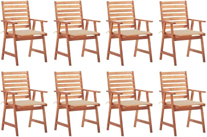 Patio Dining Chairs ,Outdoor Chairs,Coffee Chair,Study Chair,Bistro Chair,Fishing Chairs,Camp Chair,Garden Chairs,for Deck, poolside,Camping,Beach,Campsite,8 pcs with Cushions Solid Acacia Wood