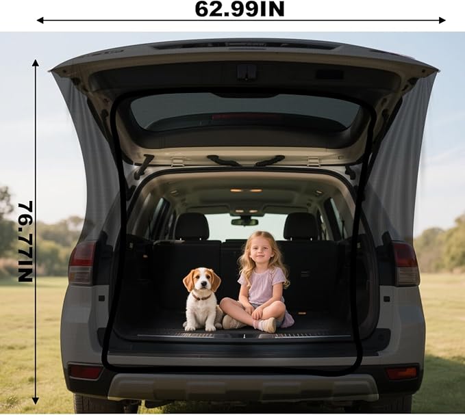 Car Camping Tailgate Mesh Screen, Breathable Vehicle Net Tent for Tailgates with U-Shaped Zipper, Auto Rear Shades Protection Accessories, Universal for SUV, Mini Van, MVP