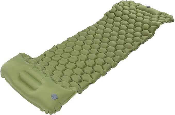 Camping Sleeping Pad Mat Foot Press Inflatable Cushion Mattress, Durably 40D Nylon TPU Laminate, Lightweight 700g, Compact Folding Size for Tent Hiking Travel (Green)
