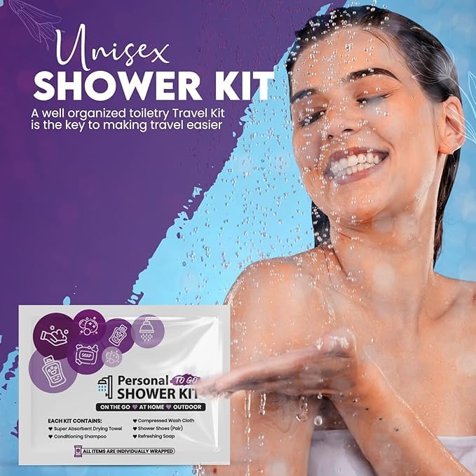 Compact Personal Shower Kit To-Go (Multi-Color) – Your Hygiene Companion for Travel, Gym, Camping | Shower on the Go | Shampoo, Soap, Towel. All in One (10)