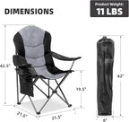 Oversized Camping Chair Heavy Duty- Portable Folding Chair, Cup Holder & Waterproof Phone Case for Adults, Beach, Hiking, Backyard (Black & Light Gray, 2 PCS)