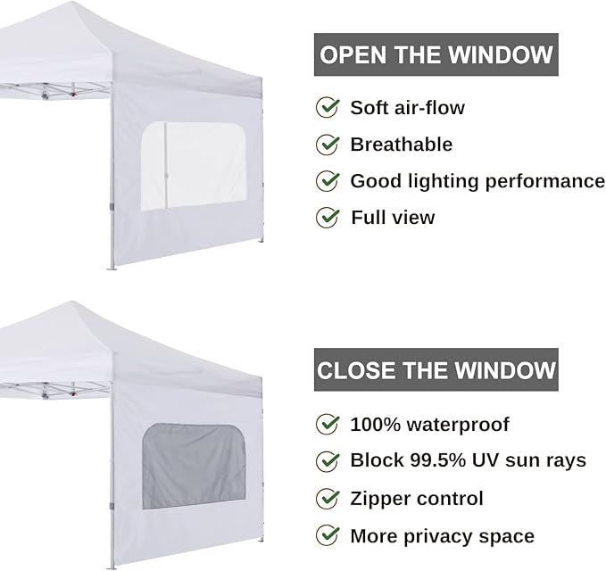 COOSHADE Instant SunWall 8x8 SideWall for Pop up Canopy Tent, 1 Pack Sidewall with Mesh Window Only, White