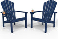Stackable Adirondack Chair Set of 2, HDPE All-Weather Adirondack Chairs - Durable and Space Saving, Plastic Outdoor Fire Pit Chairs with Cup Holder,Navy Blue