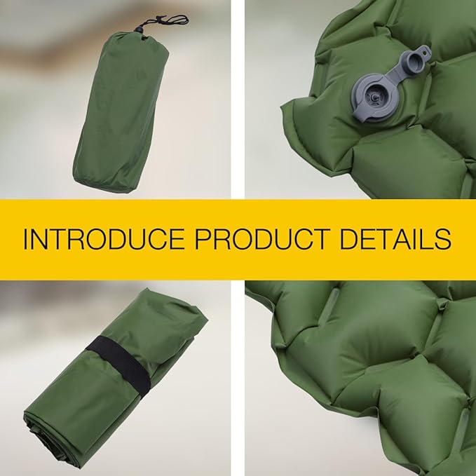 PRETYZOOM Outdoor Inflatable Sleeping Mat Waterproof Camping Mattress Portable Tent Sleeping Pad 192x58x6cm Green for Hiking and Travel