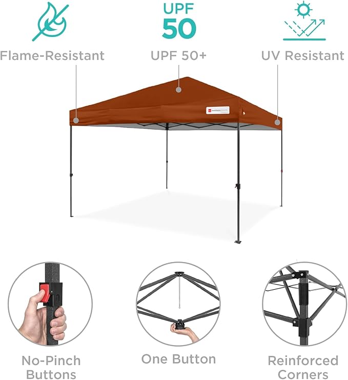 Best Choice Products 8x8ft Pop Up Canopy Tent, Outdoor Shade, 1 Person 1 Minute Set Up, Carry Case, 4 Weight Bags - Rust
